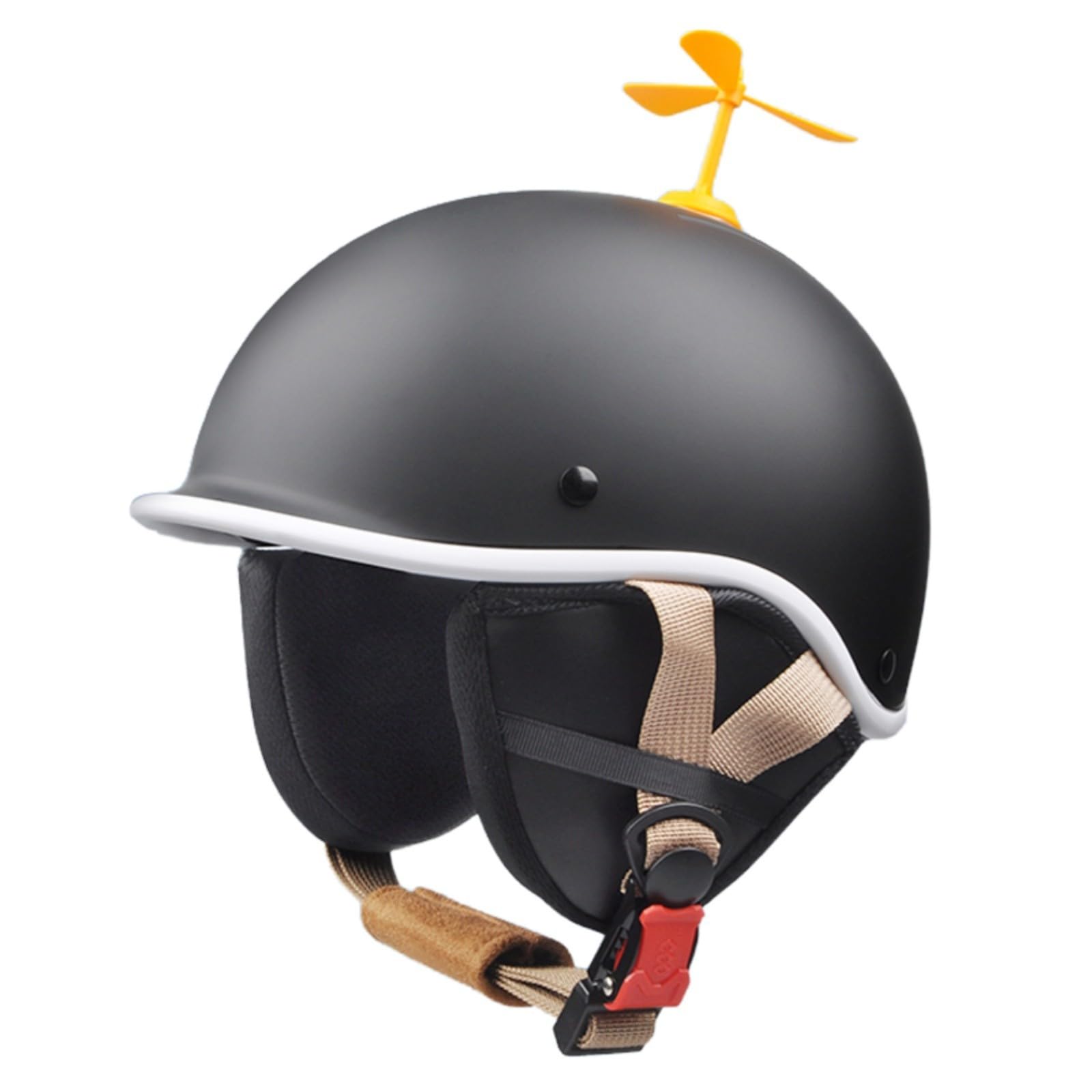 Casco Moto Bambino Scodellino ECE 22.06 Omologato, Elica Gialla Girevole, Nero Opaco Bordo Argento, Calotta ABS Leggera, Scooter Ciclismo Ragazzo Ragazza A2,58~53cm