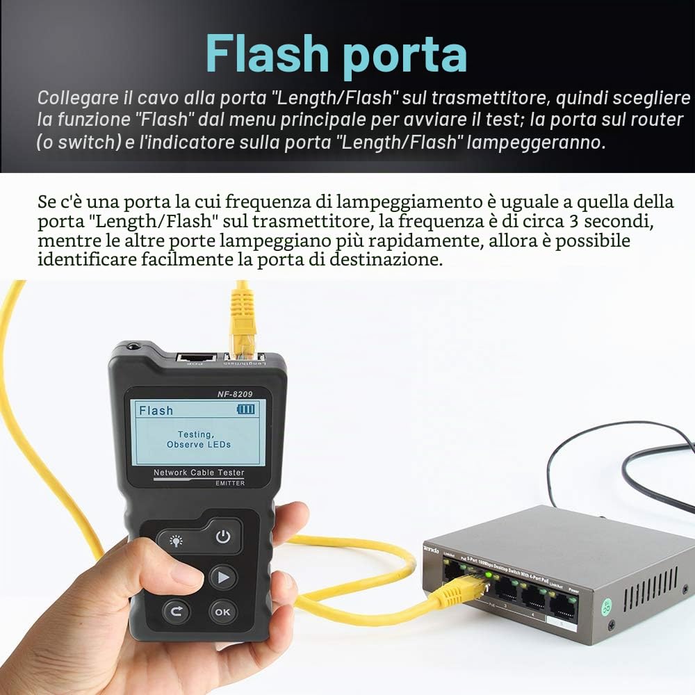 Tester NF-8209 care Tracker Strumento di rete Wiremap CAT5 CAT6 Misura della lunghezza del cavo Test PoE Funzione NCV