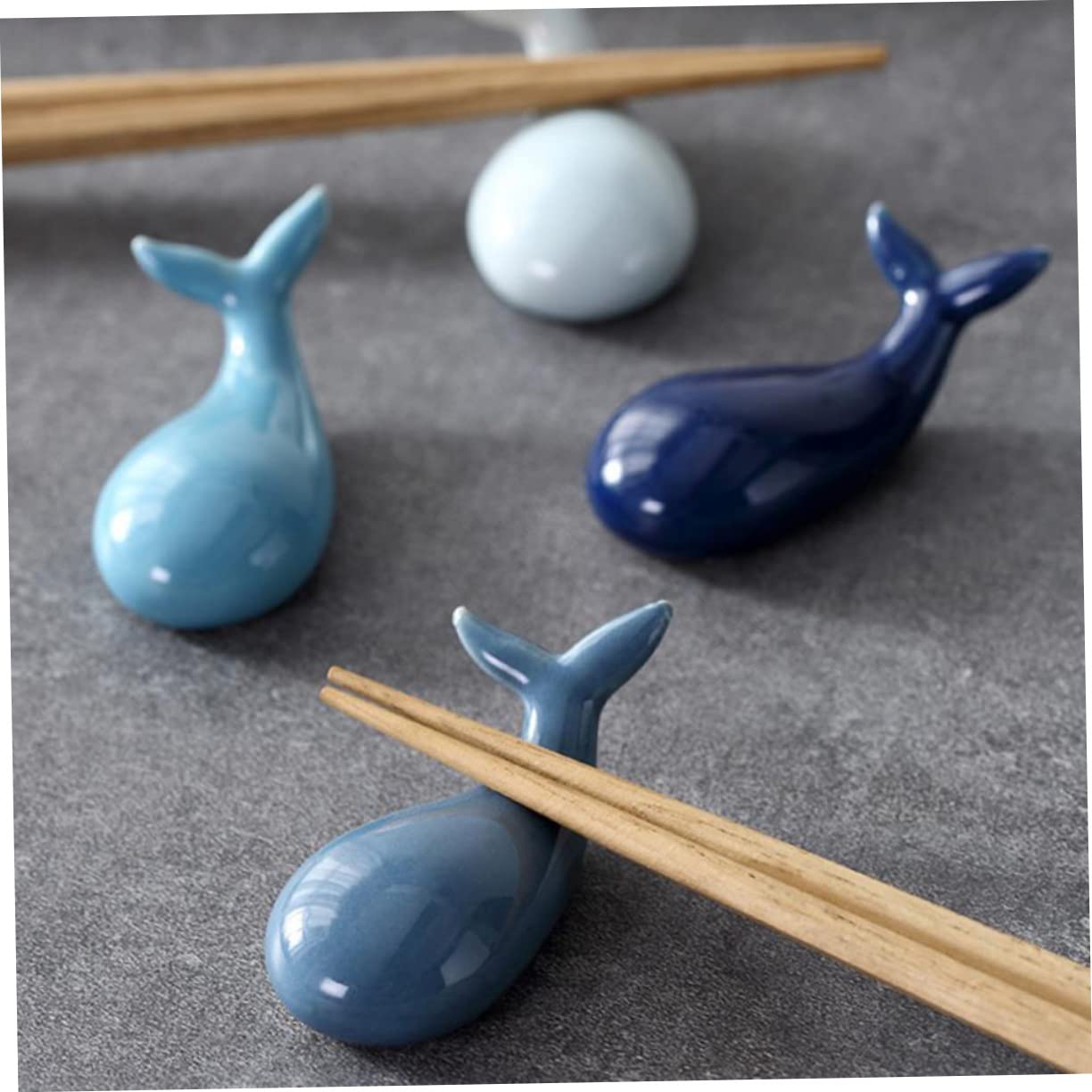 Set 4 Porta Bacchette A Forma Di Balena In Ceramica – Giapponesi Per Bacchette E Posate – Decorazione Tavola Blu