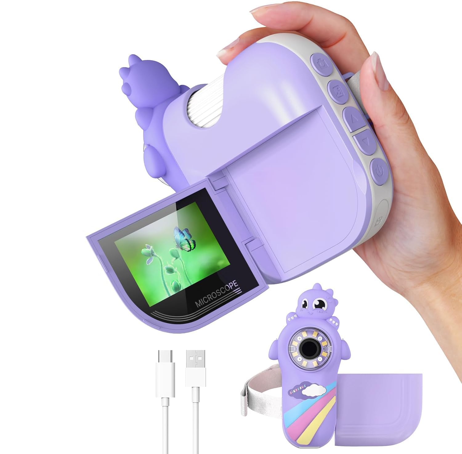Microscope for Kids, 1000X Handheld Mini Portable Microscope with 8 Adjustable LED Lights, 2" LCD Screen Pocket Microscope Camera for Toddlers, Education Birthday Gifts Girls, USB to PC, Light Purple