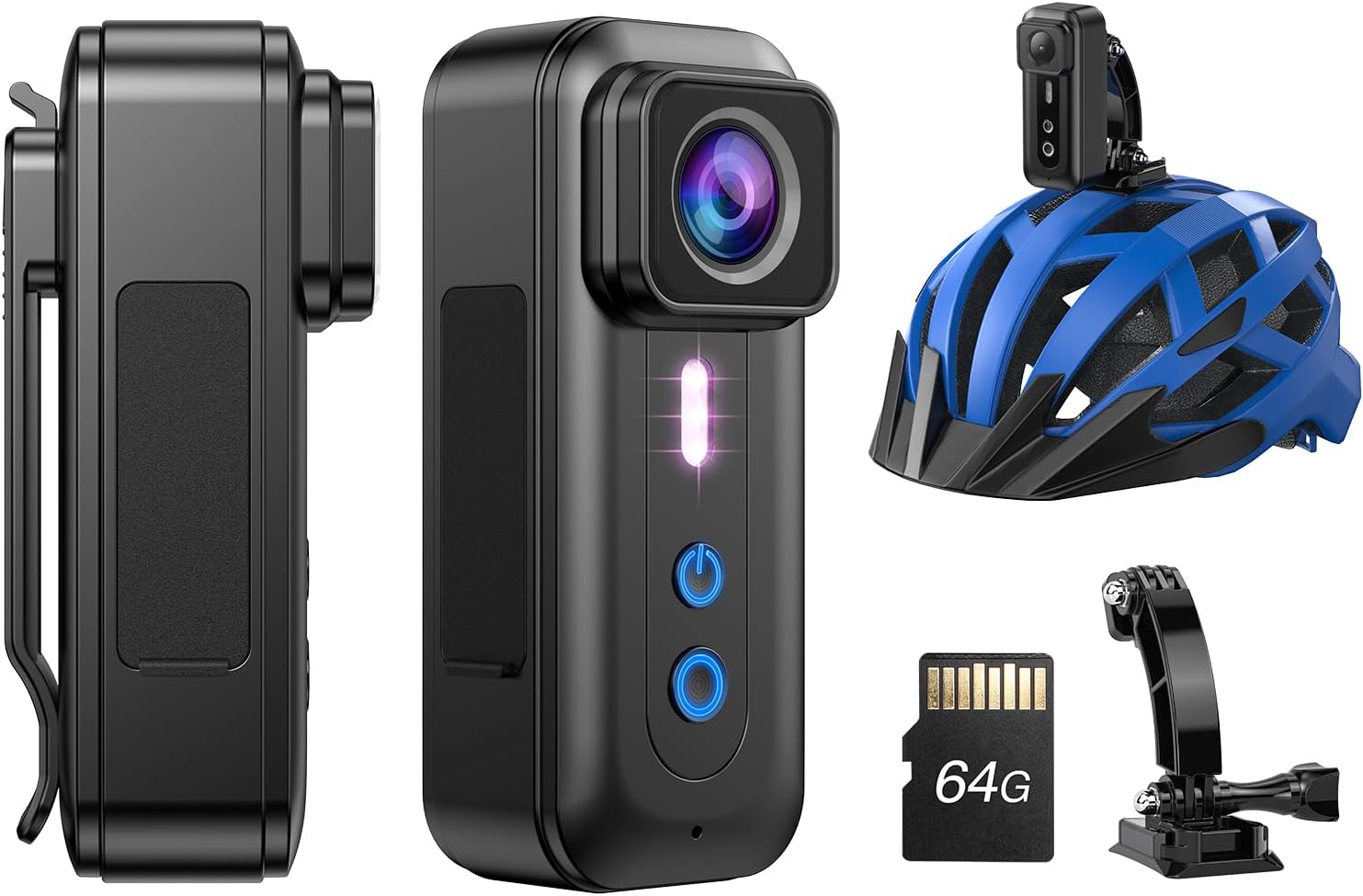 BOBLOV F5 2.7K Body Camera, 64GB Body Worn Camera with 150mins Video Recording, Small and Compact, Comes with Helmet Mount, for Traveling, Driver, Delivery Man, Lecture Recording (No WiFi)