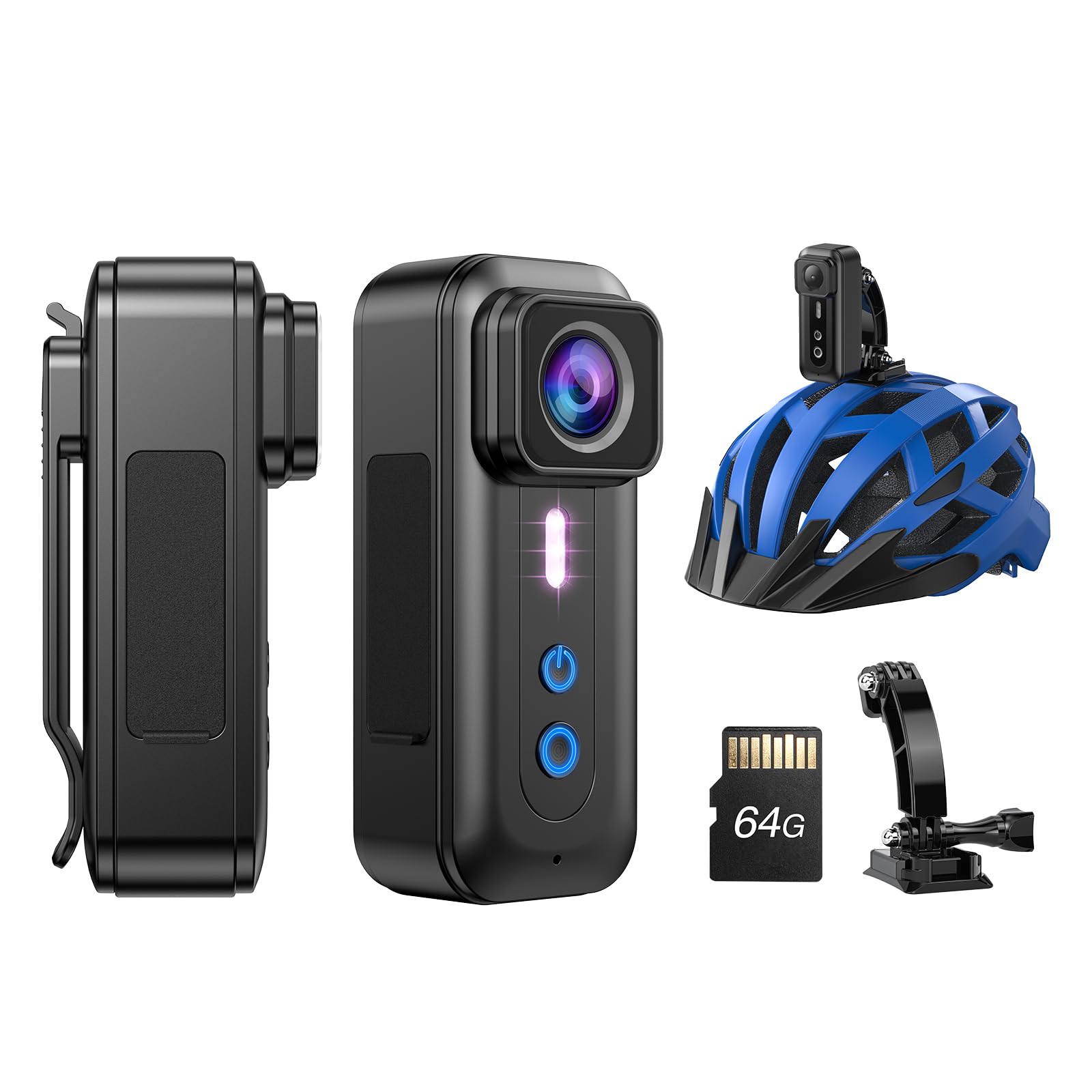 BOBLOV F5 2.7K Body Camera, 64GB Body Worn Camera with 150mins Video Recording, Small and Compact, Comes with Helmet Mount, for Traveling, Driver, Delivery Man, Lecture Recording (No WiFi)