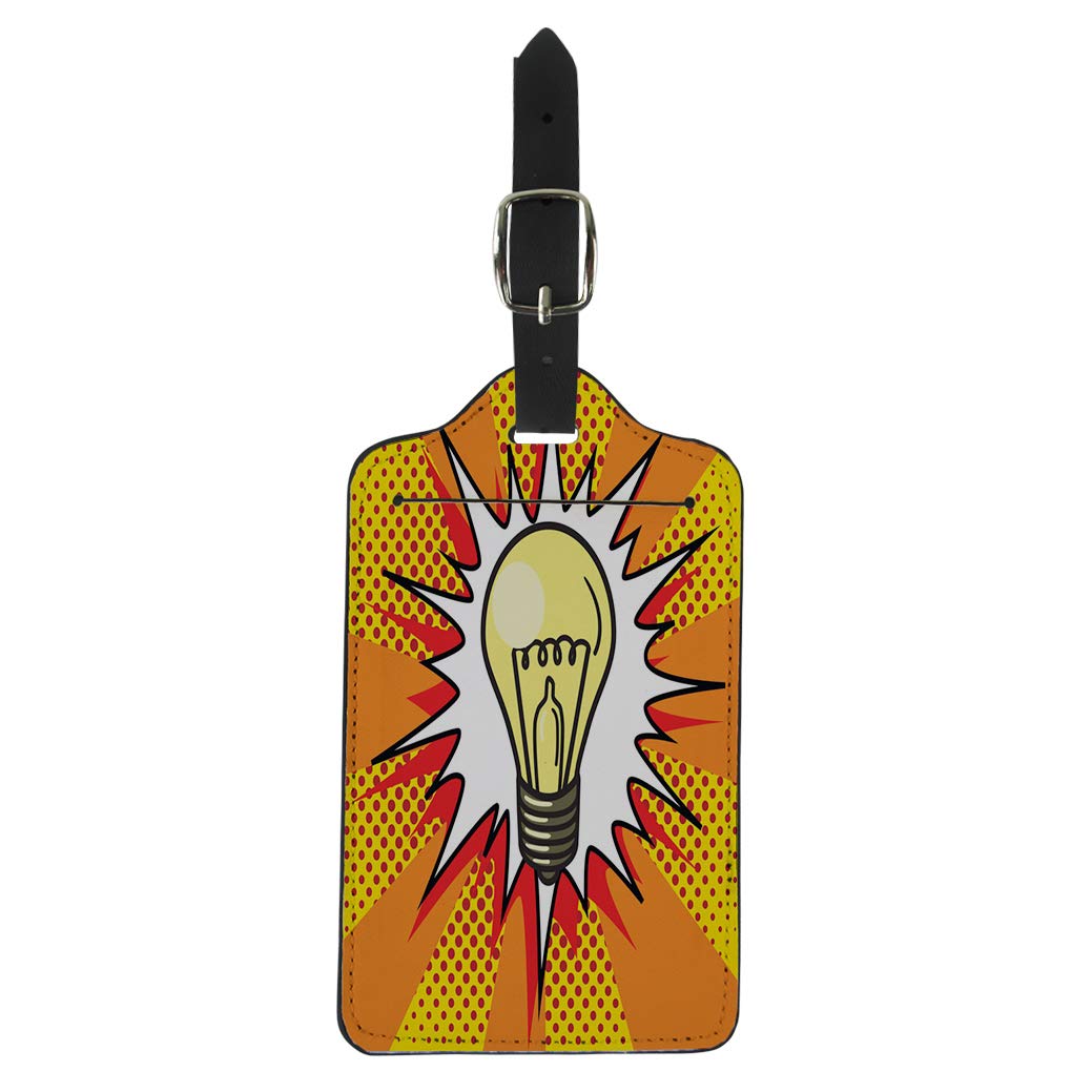 Pinbeam Luggage Tag Colorful Light Bulb Lamp Pop Comic Book Yellow Suitcase Baggage Label
