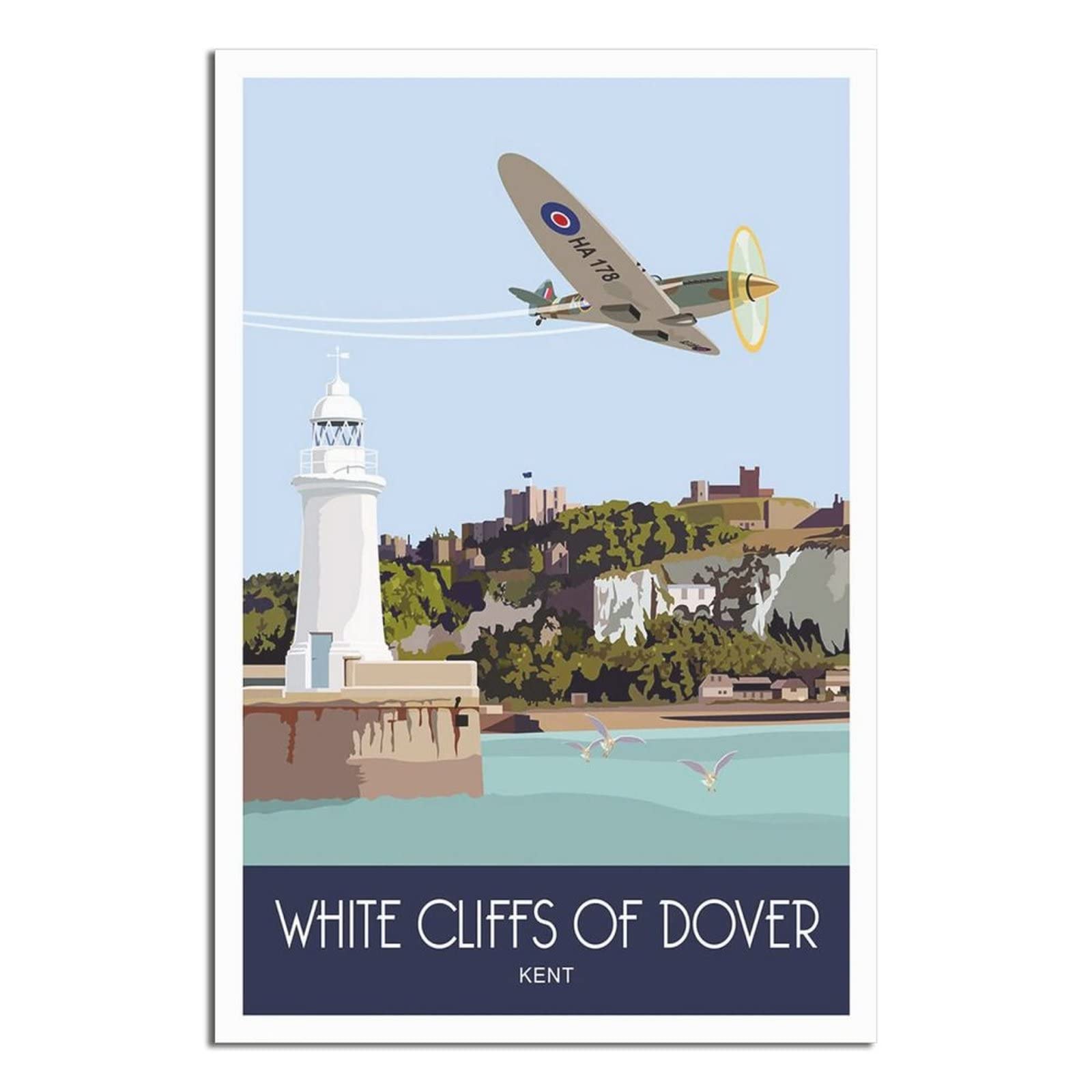 UEJD Vintage White Cliffs of Dover Kent Travel Poster Decorative Posters Modern Bedroom Canvas Art Poster Picture Painting Posters Wall Decor Art Gift