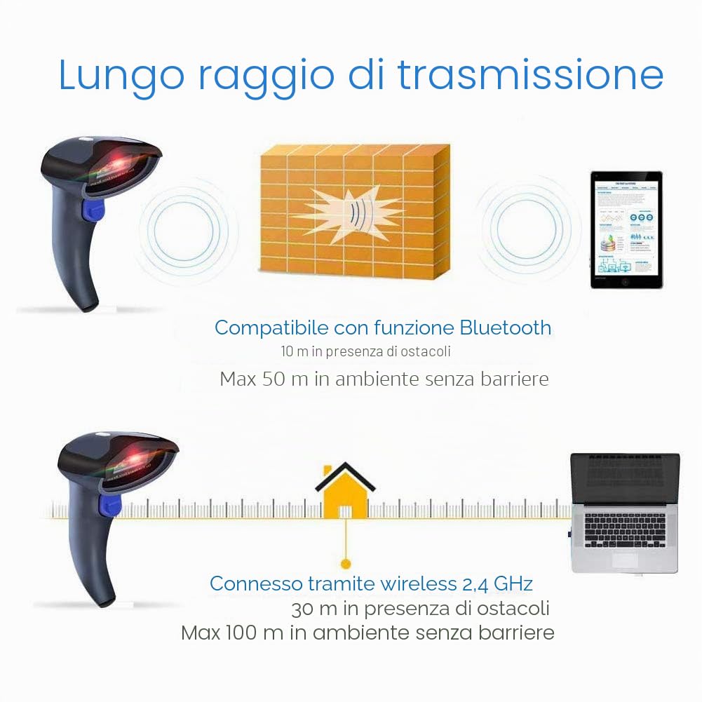 NETUM Lettore Codici a Barre Wireless Bluetooth Barcode Scanner Compatibile con Android /IOS/ Windows XP/7/8 | Ricarica USB | Decoder 32-bit