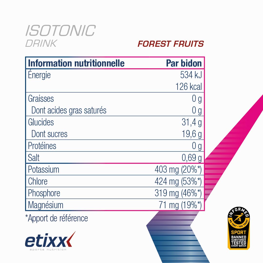 Etixx Isotonic - Boisson Isotonique Fruits des Bois, 1000g - Hydratation Immédiate et Énergie, pour Sport d'Endurance et Récupération