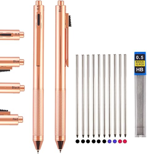 Ipienlee Bolígrafos multifuncionales 4 en 1, bolígrafo multicolor de 0.028 in, bolígrafo de 3 colores y lápiz mecánico de 0.020 in en un bolígrafo,