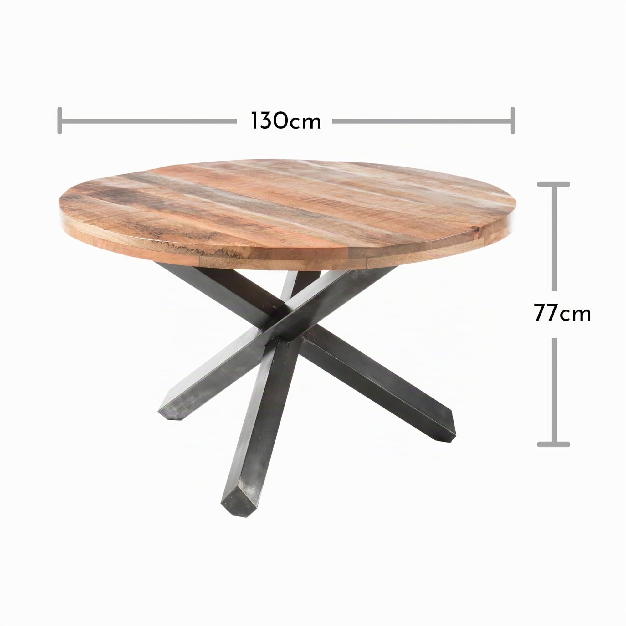 ACE Esstisch rund Massivholz Mango Esszimmertisch mit Metallgestell