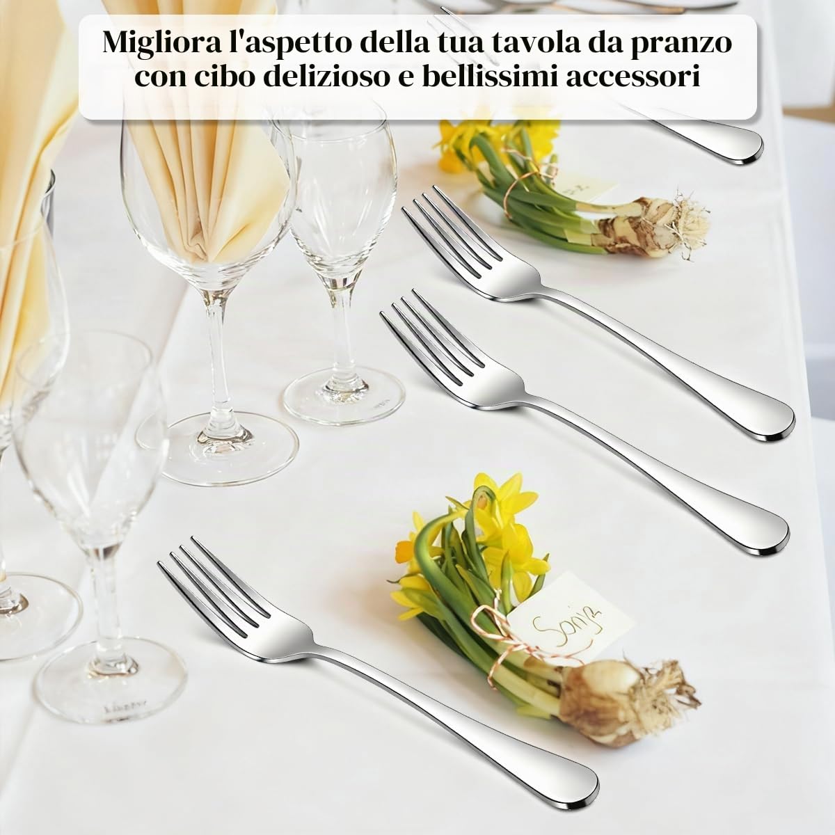 Berglander Set di 24 forchette da tavola in acciaio inox, 18,5 cm, per cucina, hotel, ristorante, lavabili in lavastoviglie