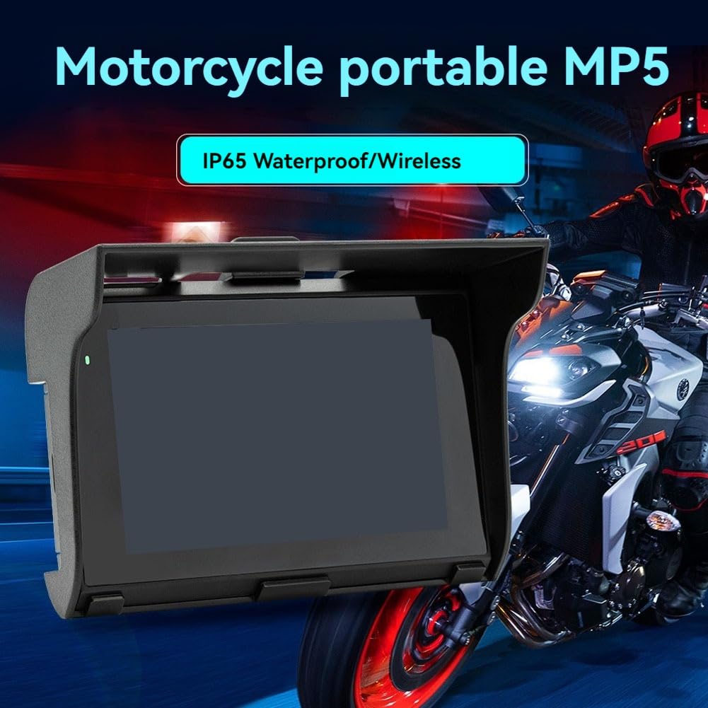 Reproductor MP5 de 5 Pulgadas, Navegador GPS Portátil para Motocicleta, Carplay Inalámbrico, IP65, Reproductor Multimedia Bluetooth A Prueba de Agua, Carplay