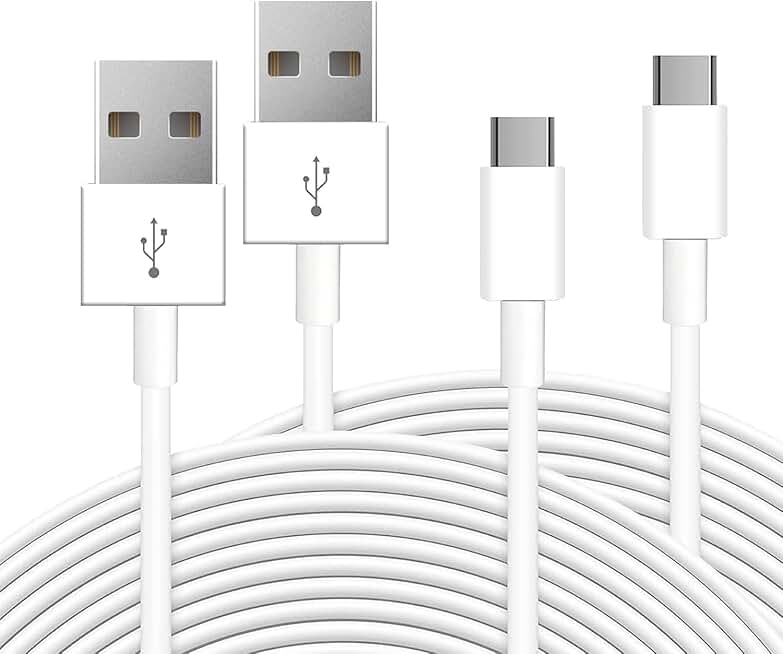2 Pack 16.4ft/5M Long USB C Cable, Durable USB A to USB C Charging and Data Sync Cord, Power Charging Cord for Home Security Cameras, Phones, Switch Pro Controllers and More USB-C Devices-White