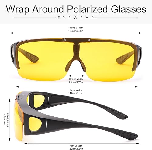 Miniatura 3 de Gafas de conducción de visión nocturna, antirreflejos, ajuste sobre gafas graduadas, gafas de sol polarizadas para mujeres y hombres