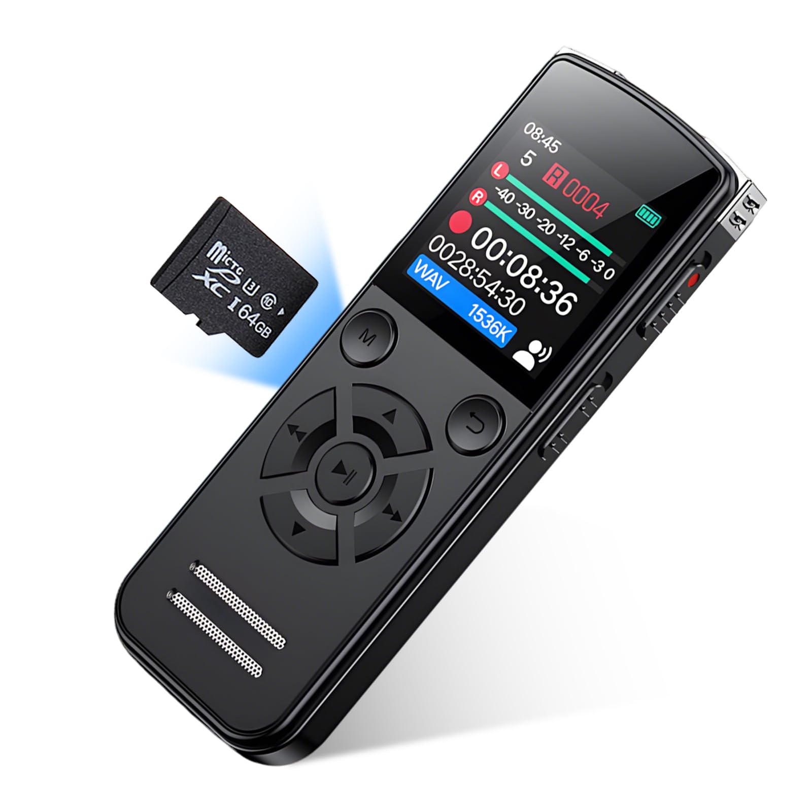Diktiergerät, 64 Gb Digital Voice Recorder, Diktiergerät Digital Mit Mikrofon, 1536kbps One-Touch Recording, Diktiergerät Aufnahmegerä Mit Playback Für Arbeit, Studie, Meetings, Interviews