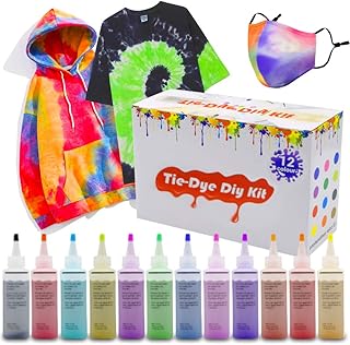 Tie Dye Powder, DIY Tie Dye Kit, All-in-1 DIY Fashion Dye Kit,12 Colors Fabric Dye Kit for Kids, Adults and Groups, Non-To...