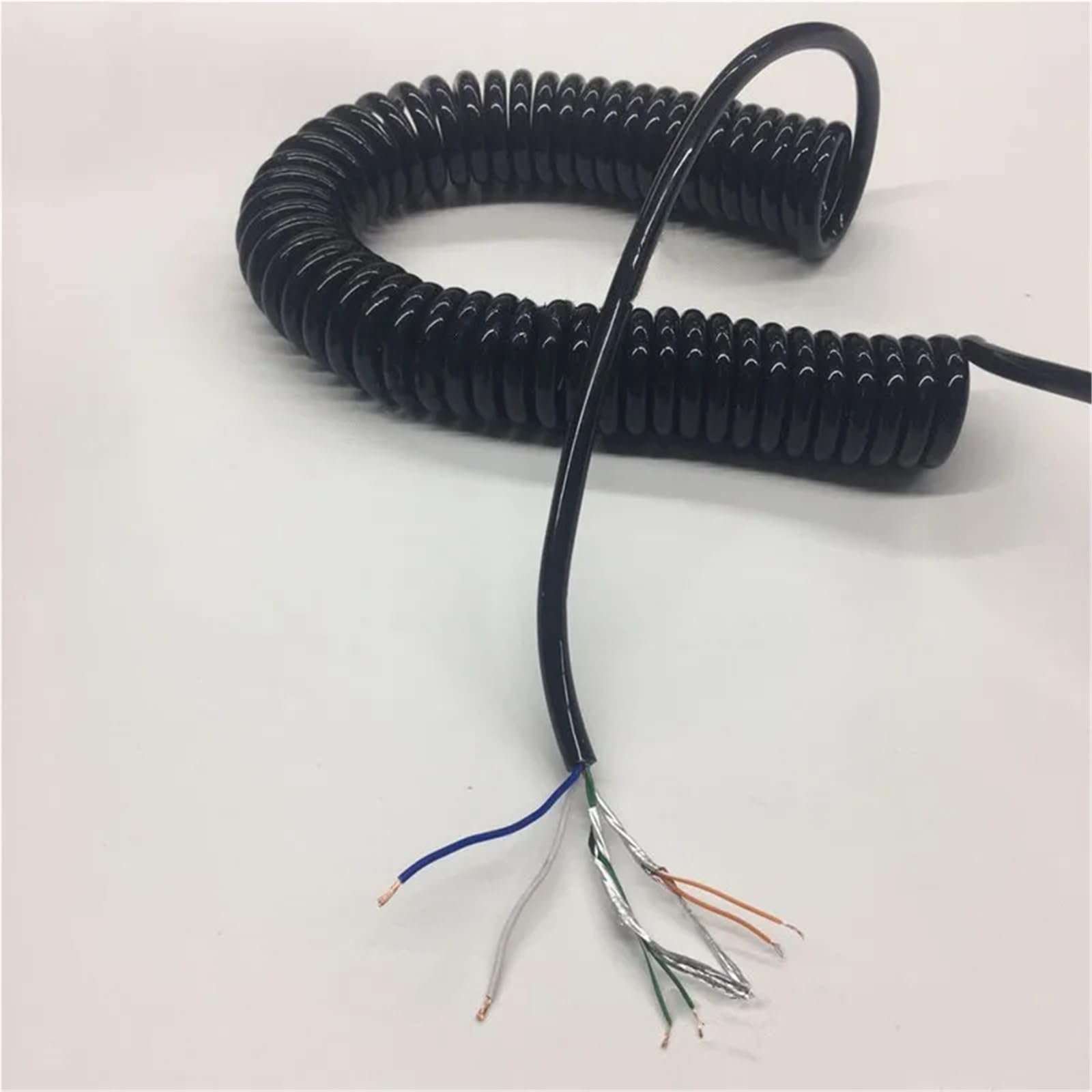 Câble réseau à paire torsadée blindé à 4 conducteurs avec cordon d'alimentation télescopique - Câble en spirale élastique 20 AWG(Stretch 6meter)