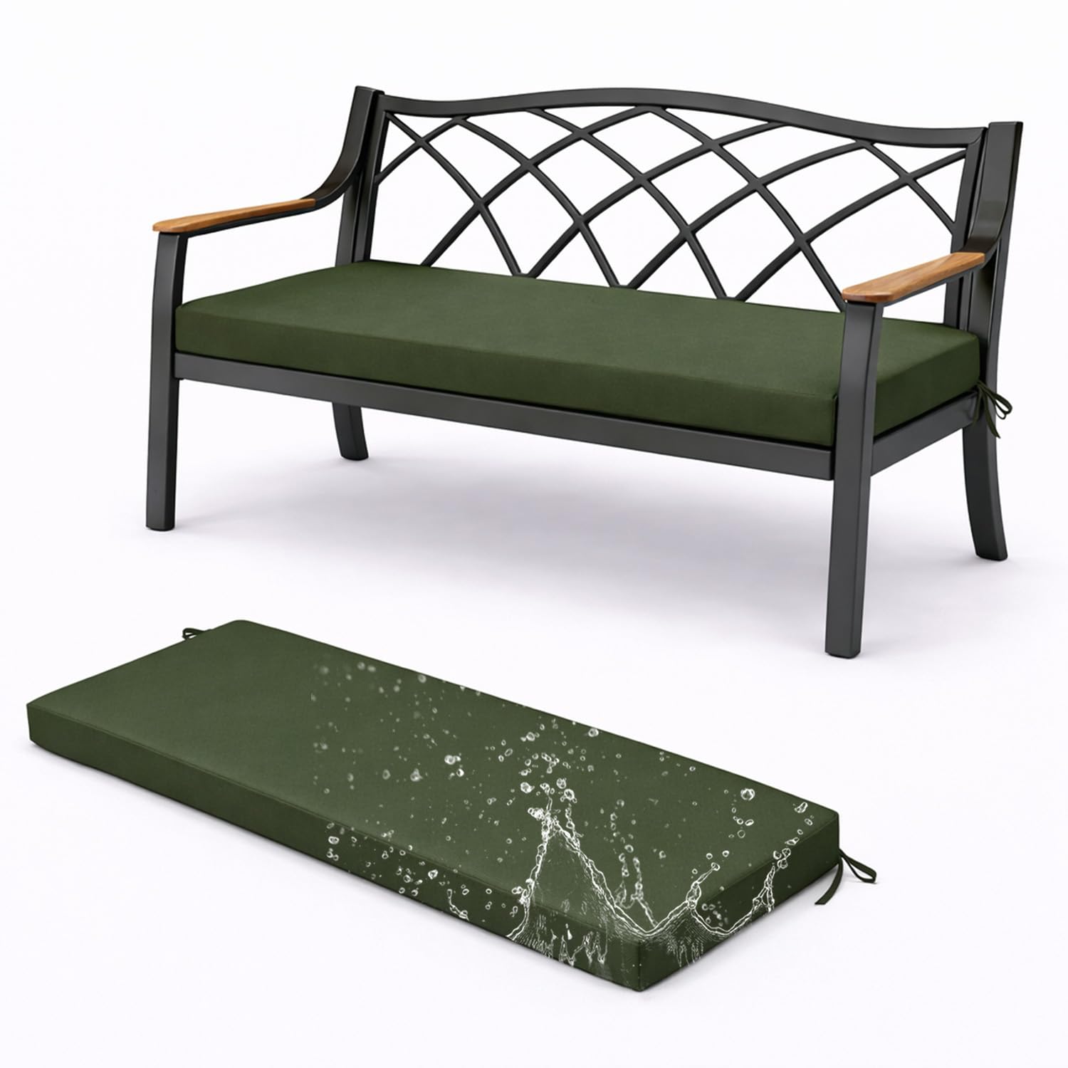 Générique Coussin De Banc 120x45 cm Coussin Banc Extérieur, Imperméable Anti‑Glisse Housse Amovible Lavable avec Sangles 5 cm Épais pour Banc Jardin Terrasse Balcon - Vert ArméE