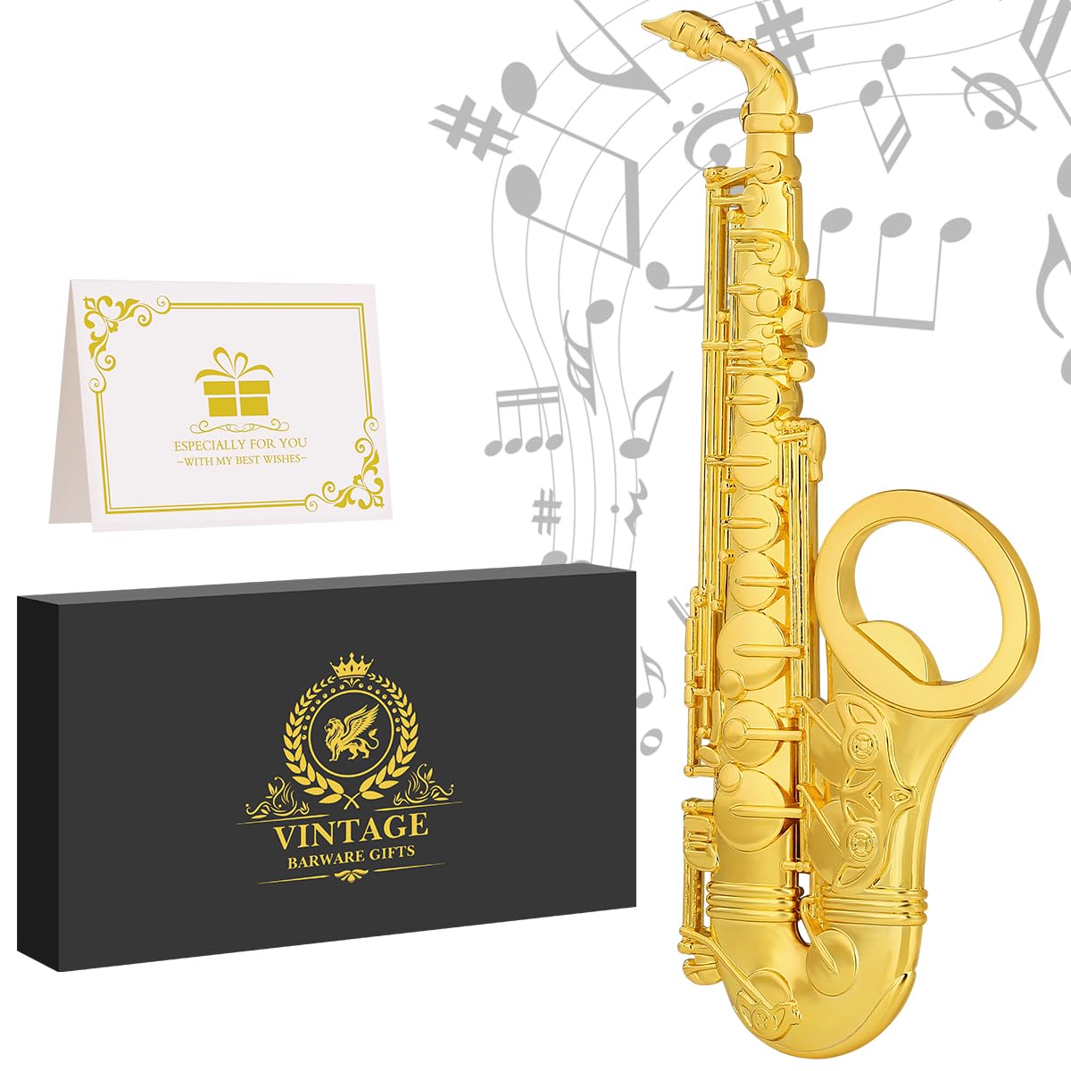 Saxophone Bottle Opener, Unique Beer Opener with Gift Box, Fathers Gifts Christmas Gifts Birthday Gifts for Men Women Dad Husband Boyfriend, Music-Themed Bottle Opener Gifts for Music Lover, Gold