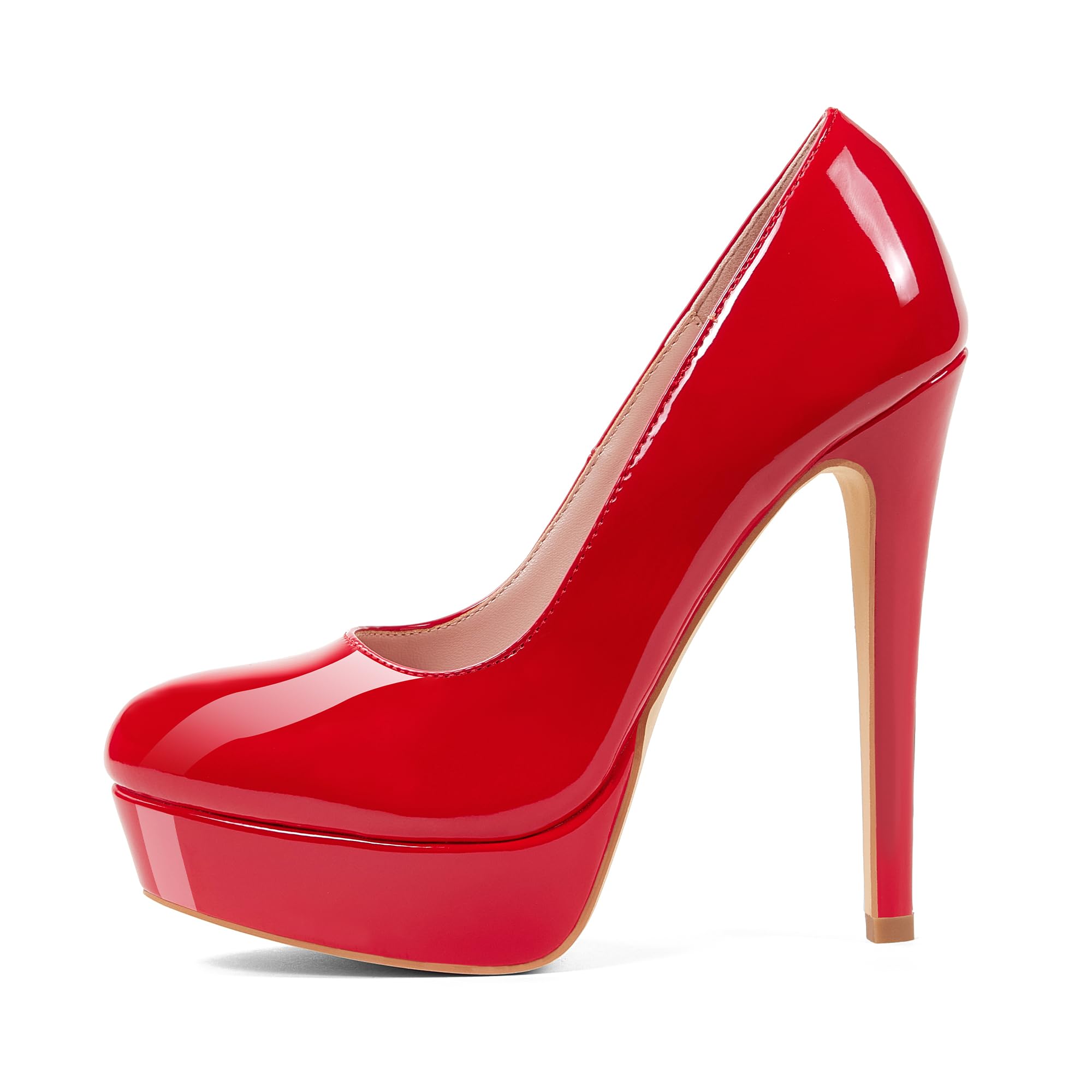 GENSHUO Scarpe col Tacco Alto a Spillo da Donna con Plateau in Vernice, 5,5 pollici/14 cm, Scarpe da Donna con Plateau e Tacchi Sexy da infilare