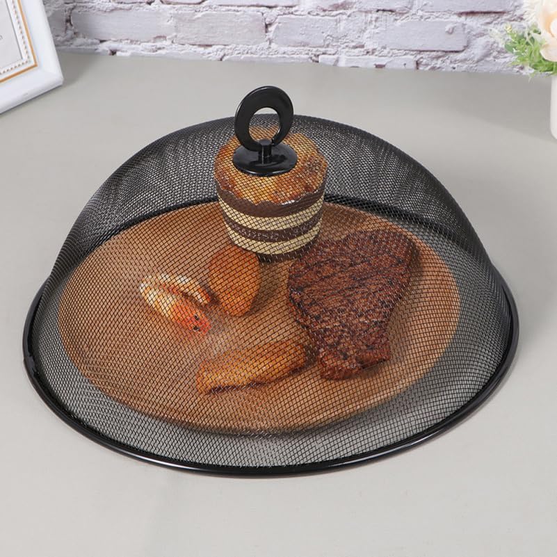 KALLORY Metal Mesh Food Cover Food Protective Tent 30cm Black White 4pcs Set with Handle Design for Outdoor Dining Picnic Bbq