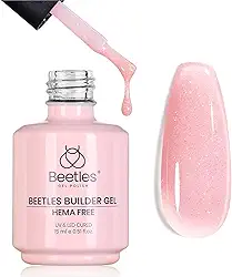Beetles Builder Gel para unhas sem HEMA, 15 ml, 7 em 1, gel de unhas com glitter rosa para ápice e extensão de unhas, design de arte de unhas fortalecedor para mulheres iniciantes, lâmpada UV e LED