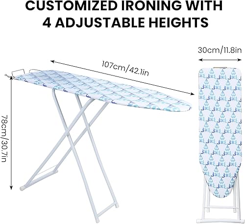 Miniatura 3 de Tabla de planchar de 42 pulgadas, tabla de planchar plegable de tamaño completo con cubierta resistente al calor y pies antideslizantes, tabla de