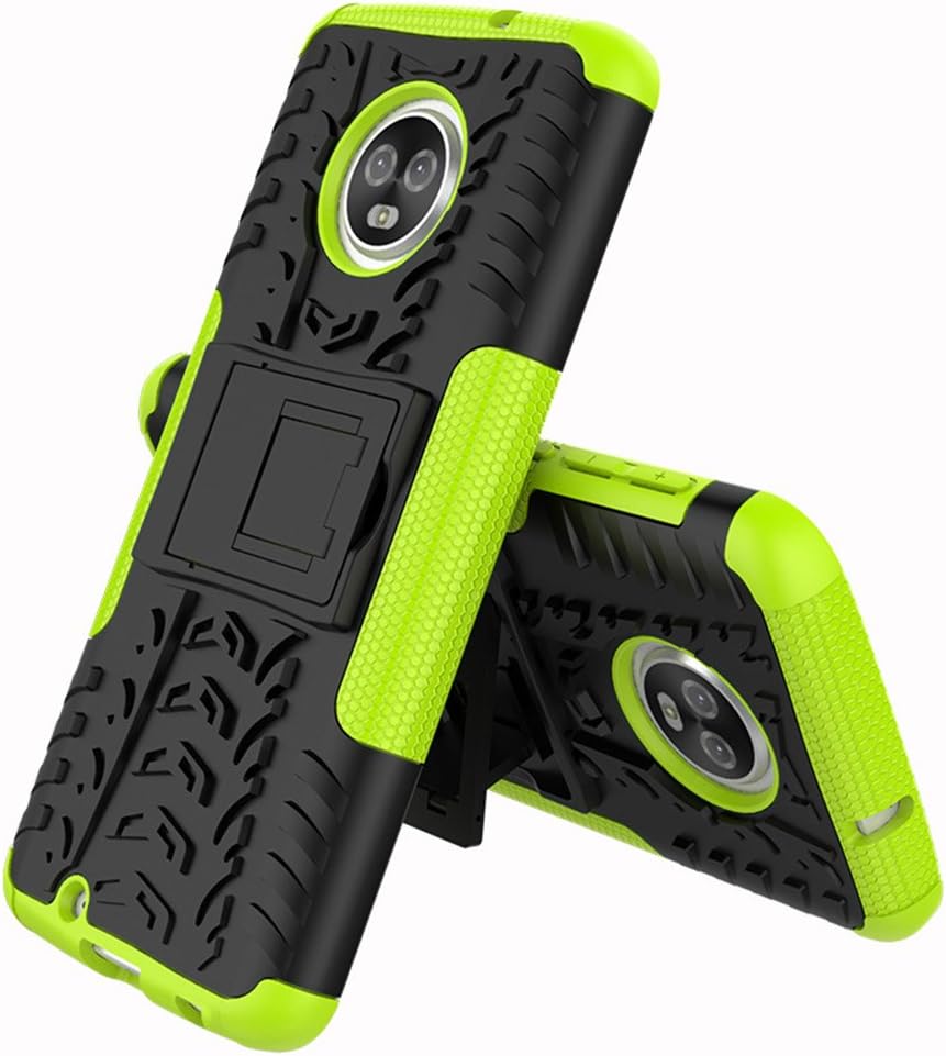 Yiakeng Moto G6 Case, Dual Layer Accessories Bumper Hard Protective Flip Phone Cases Cover with A Kickstand for Motorola Moto G (6th Generation) 5.7" (Green)