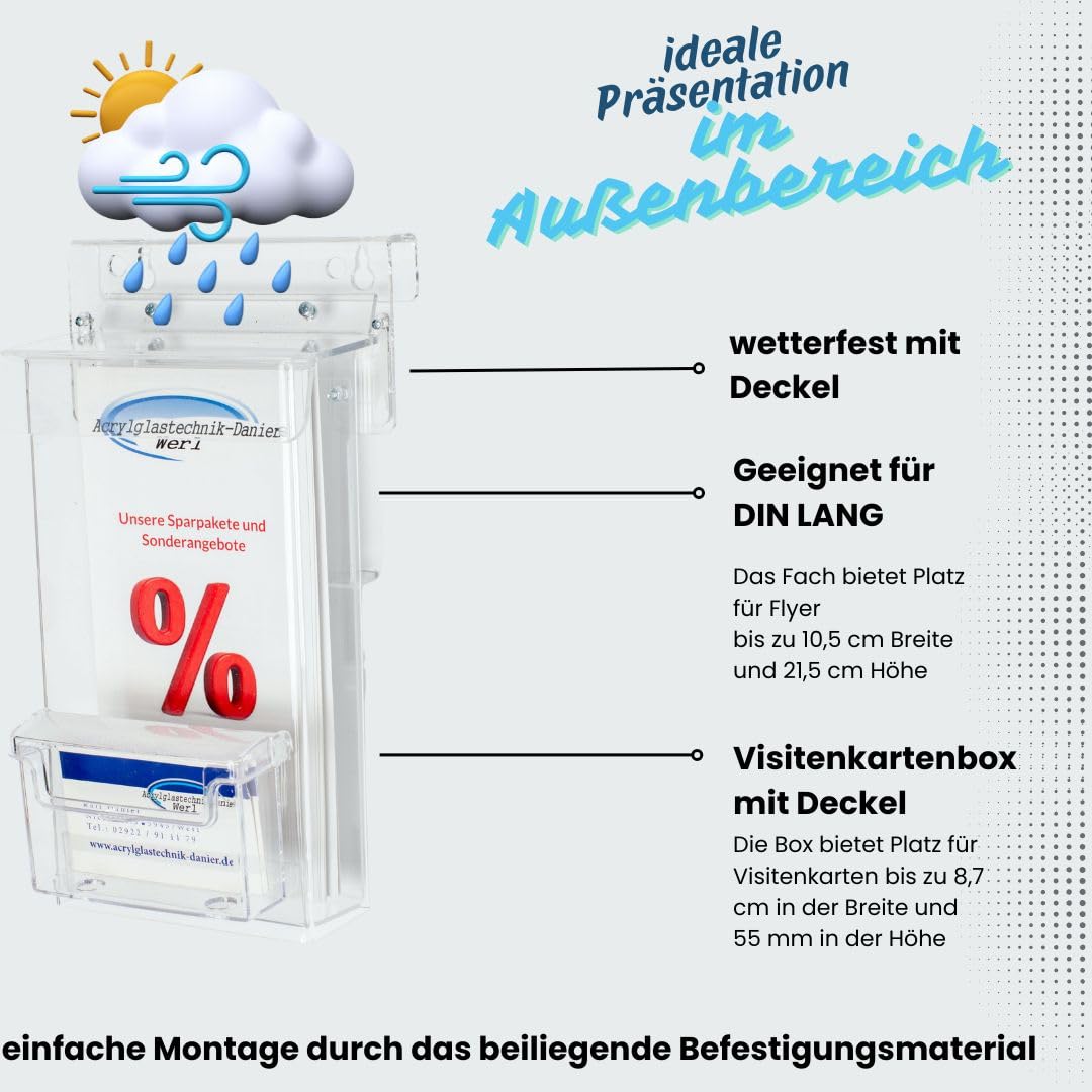Flyerbox Prospektbox mit Visitenkartenbox wetterfest DIN LANG,1/3A4