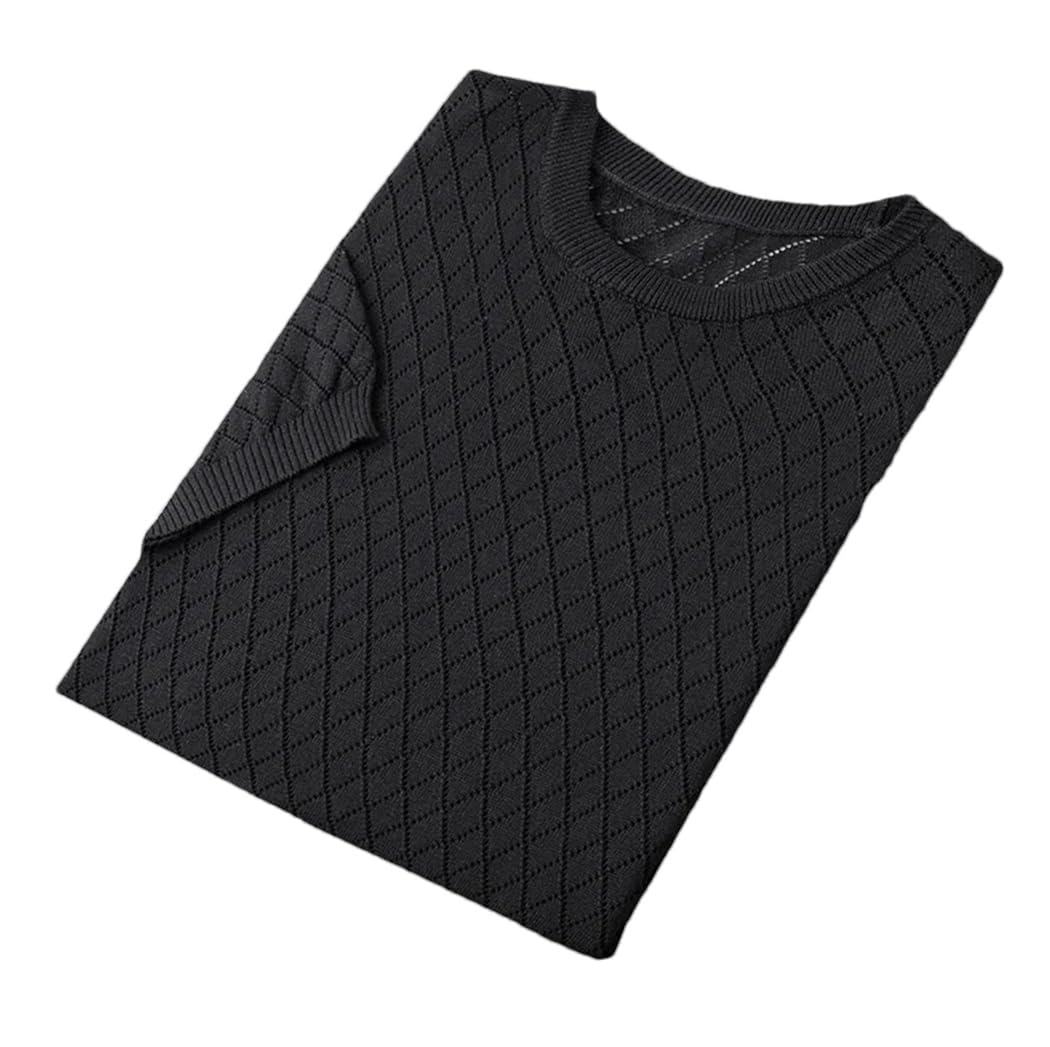 Męski sweter bawełniany sweter z okrągłym dekoltem T-shirt z krótkim rękawem z wydrążonym oddychającym wygodnym topem