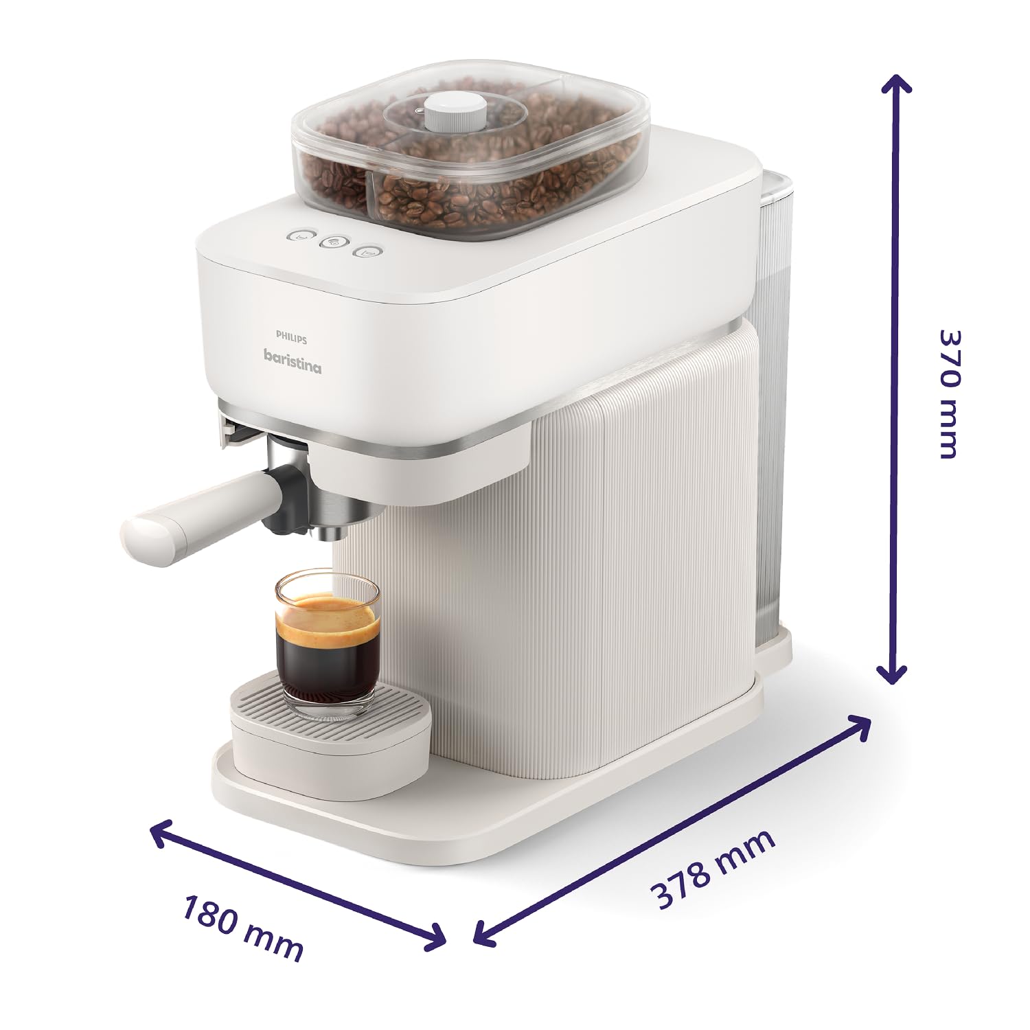 Philips Baristina Espressomaschine mit Bean swap, 16 bar, Dualer Bohnenbehälter, Espresso & Café Crema, naturweiß/weißer Siebträger (BAR320/00)
