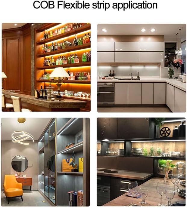 Miniatura 5 de HAMRVL COB - Tira de luces LED verde, DC12V 16.4ft5M 320ledsM CRI90 Cinta LED flexible de 0.315 in, para gabinete interior del hogar, dormitorio,