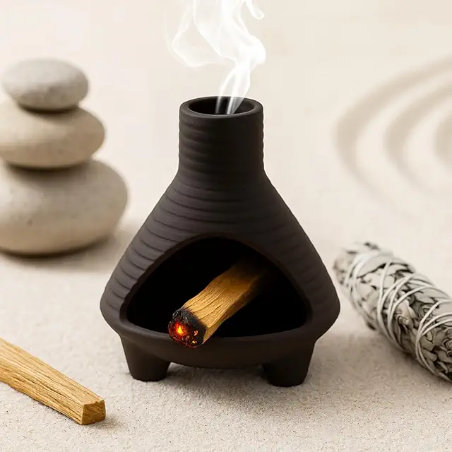 Handmade Ceramic Cone Incense Holder - Heat-Resistant Zen Burner for Wood & Sage
