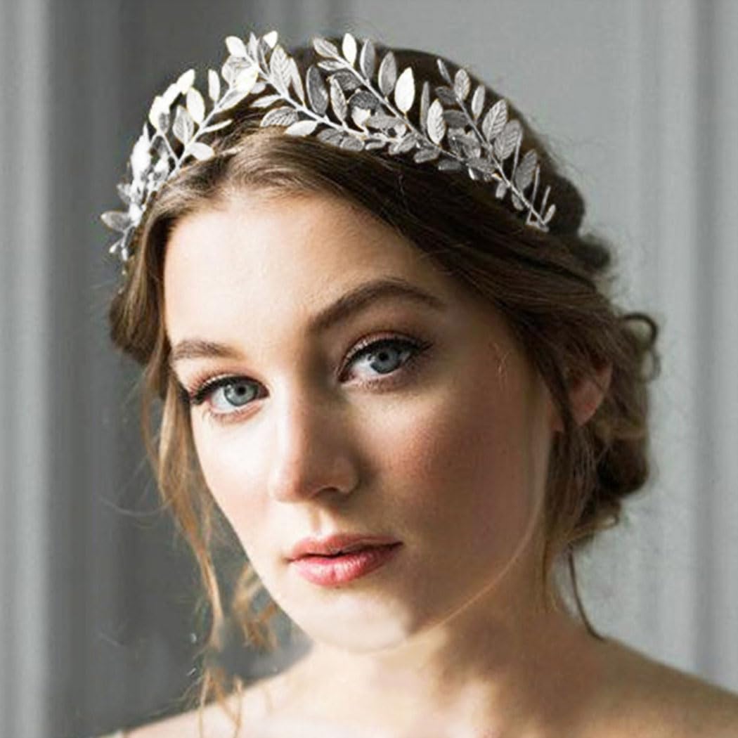 JAKAWIN Greek Goddess Accessories Silver Leaf Crown Toga Costume Women