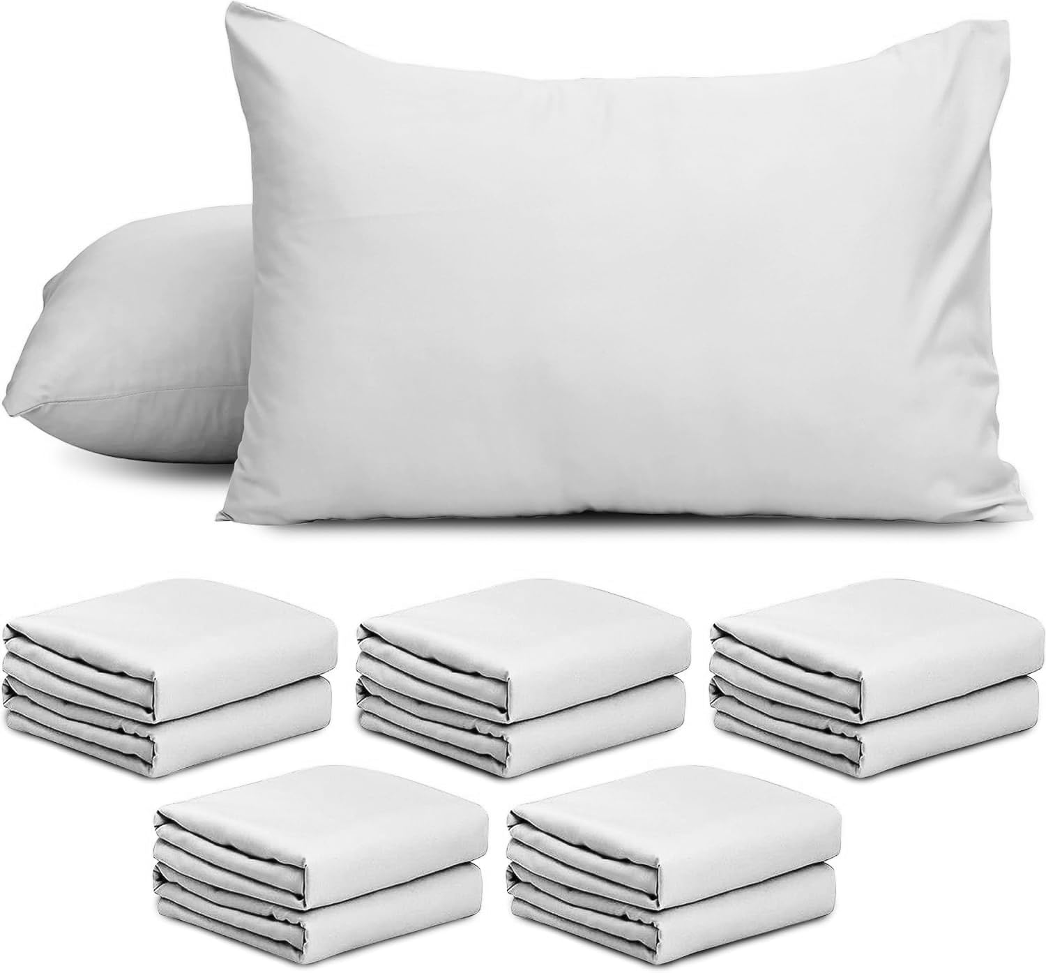 AMEHA 10 Pack Pillowcases (Pillows Not Included) – Super Soft Brushed Microfiber Standard Size White Pillow Cases | Hotel Quality Pillow Covers, (50 X 75 cm)