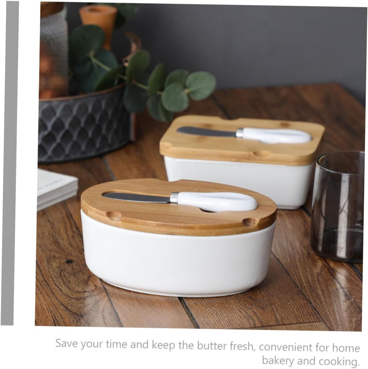 1 Set Ceramic Butter Serving Container Elegant Butter Crisper with Slicer Includes Lid for Storing and Slicing Kitchen Accessory