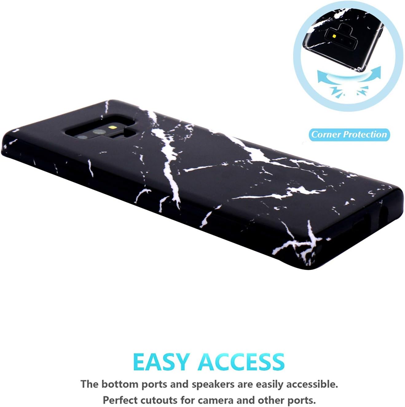 JAHOLAN Galaxy Note 9 Case Black Marble Design Slim Flexible Bumper Glossy TPU Soft Rubber Silicone Cover Phone Case for Samsung Galaxy Note 9