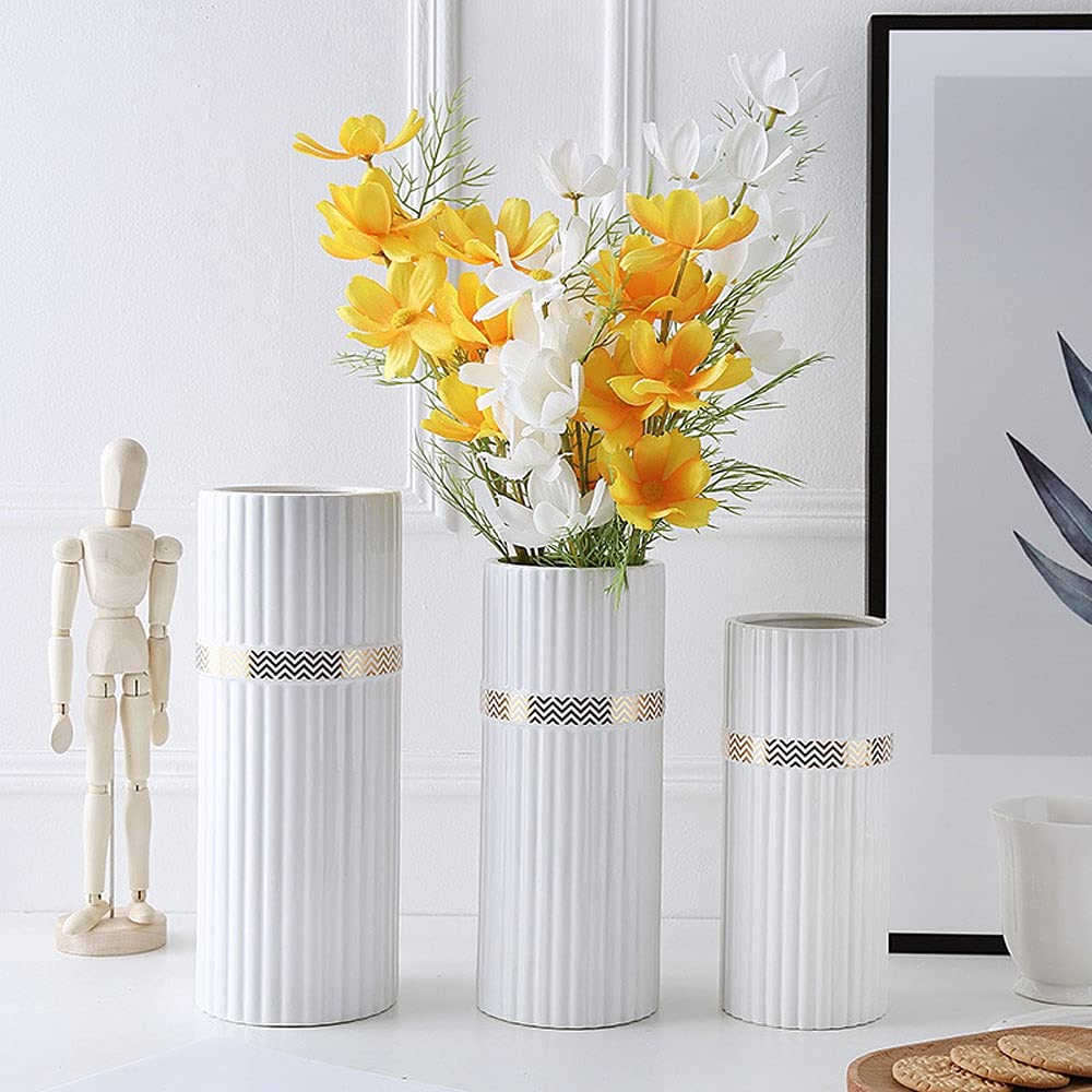 Nff Jarrón, 26.5 Cm Vasillo De Cerámica Moderno con Rayas con Phnom Penh para Sala De Estar Mesa De Comedor Boda O Regalo (Color : White, Size : 26.5×11cm)