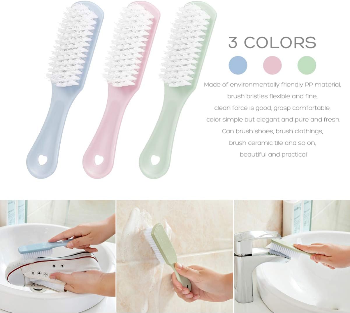 Sneaker Cleaner Sneaker Cleaner 3pcs Scrub Brush Shoes Cleaning Brush with Handle Household Cleaning Tool for Leather Shoes Boot Clothes Nail Fingernail