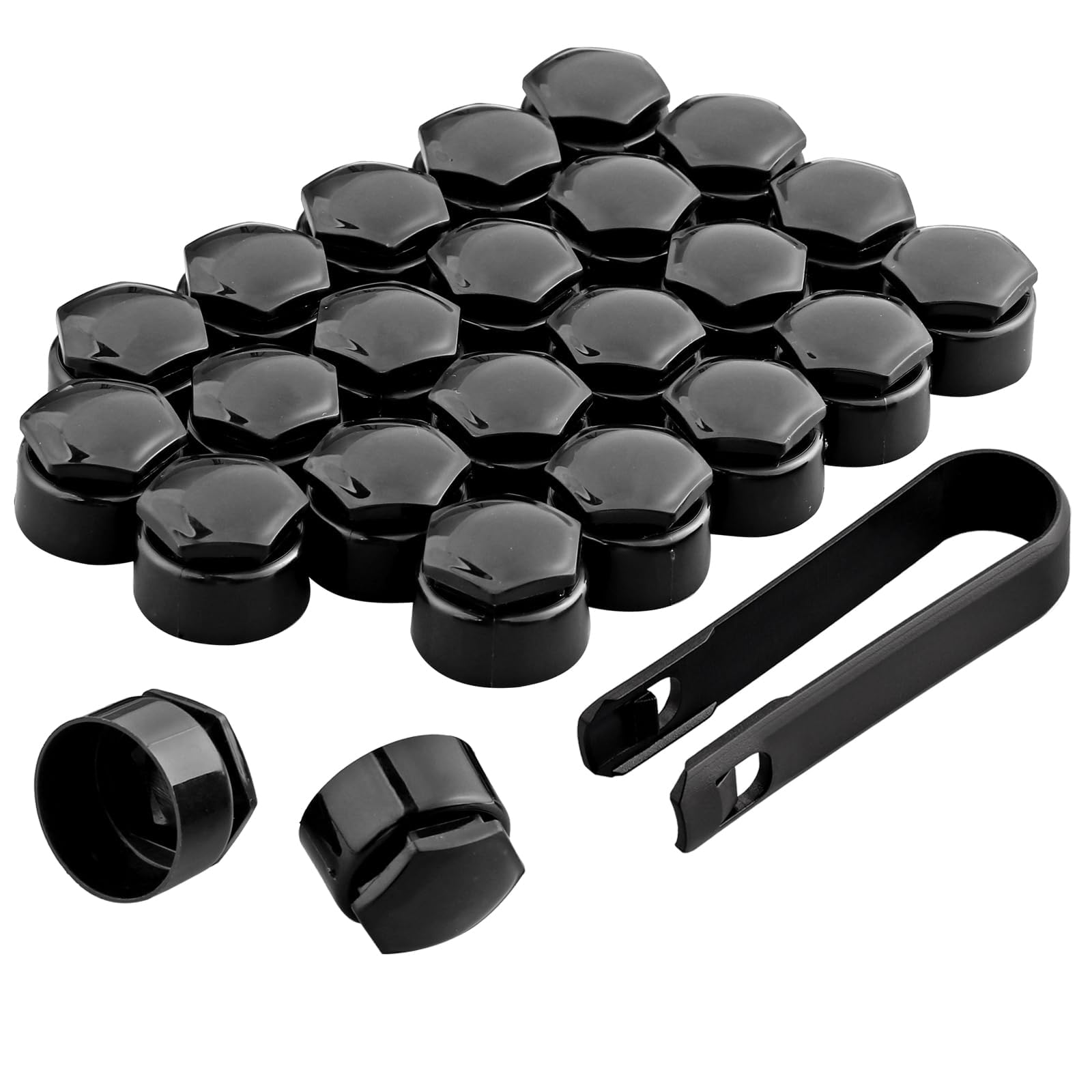 AUTOUTLET 24 PCS Black Wheel Nut Caps 17 mm Internal Diameter Universal Fit with Removal Tool & Locking Caps for Cars Prevents Rust Easy Installation