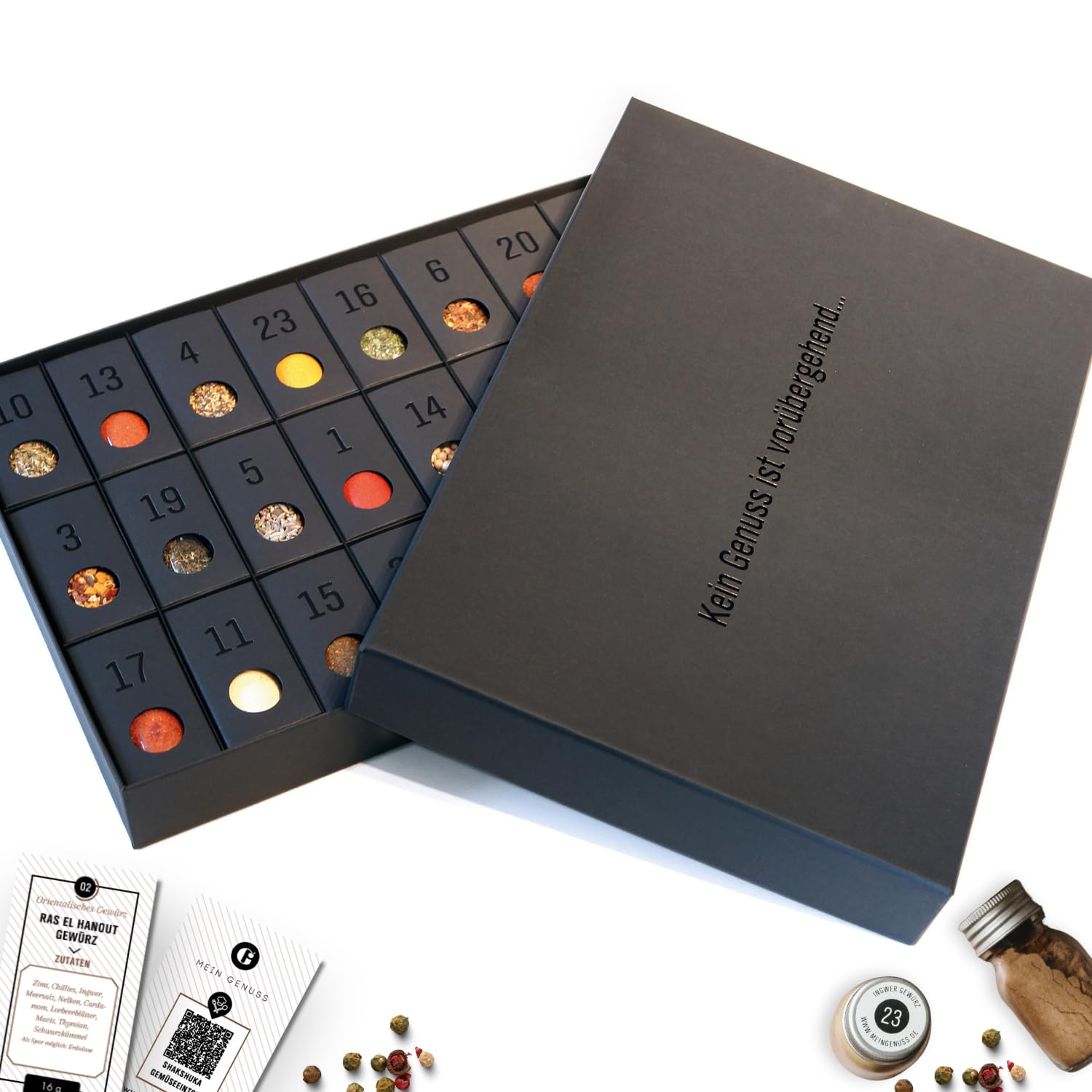 MEIN GENUSS Gewürz-Adventskalender 2026 I Kalender mit 24 Kräutern und Gewürzmischungen I Inkl. 24 Rezepte I Geschenk für Gourmets & Hobbyköche Gewürz Adventskalender