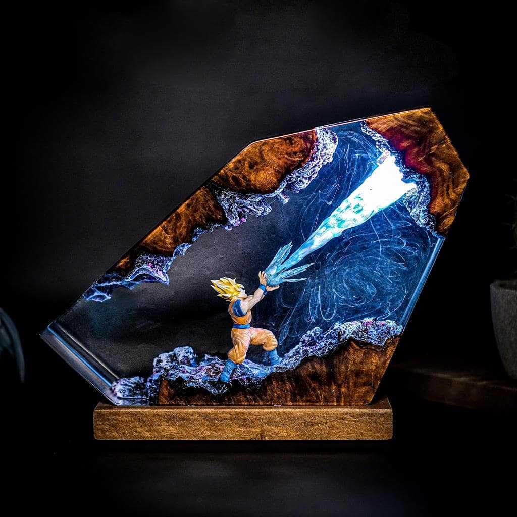 3D Dragon Ball Epoxidharz Nachtlicht,Upgrade Son Goku Figuren Ornamente mit Holzsockel,Nachttischlampe mit USB-Kabel und 16 Farbe Remote Mehrfarbige LED Nacht Lampe,Desktop-Kunst-Deko (Stil 5)