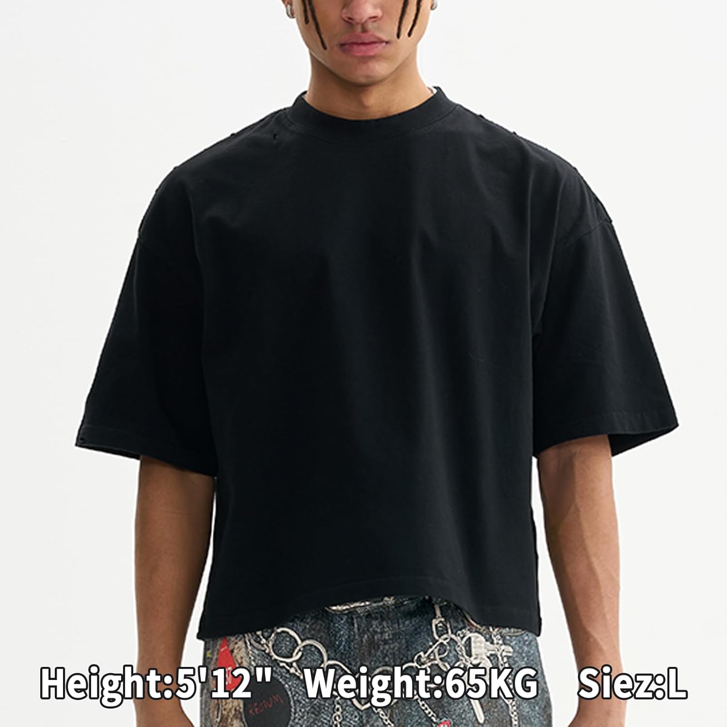 Men’s Heavyweight Boxy Oversized T Shirt, Drop Shoulder Distressed Streetwear Tee, 100% Cotton Short Fit Vintage Style - Image 2