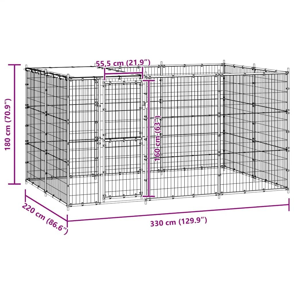 Perrera para perros de acero con recubrimiento en polvo con toldo y puerta de 7,26 m², resistente a la intemperie para perros, cachorros, jardín, entrenamiento, protección y seguridad al aire