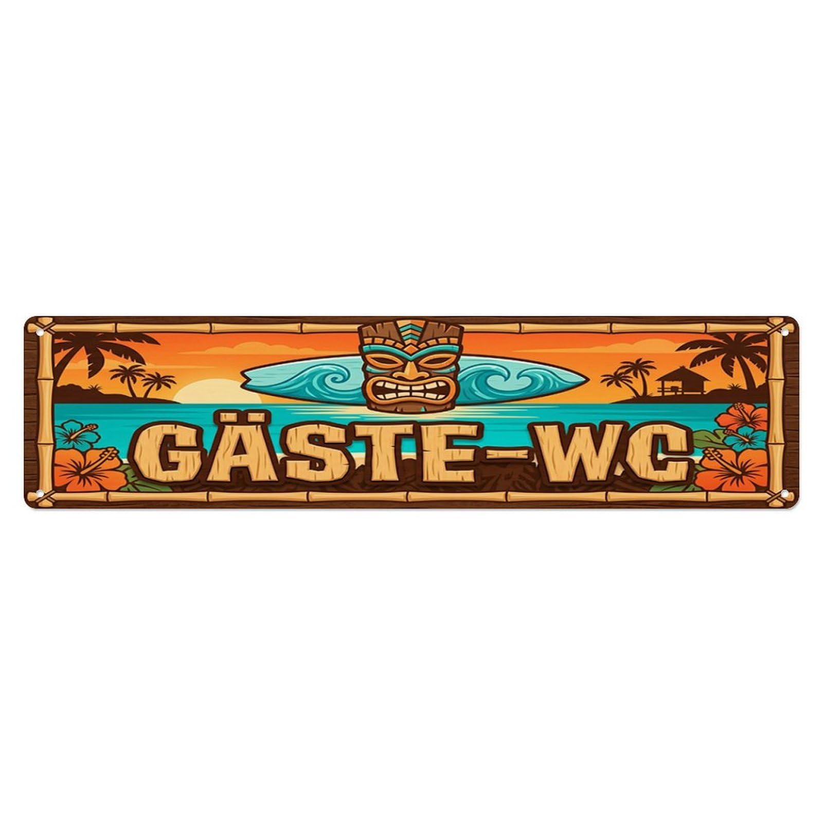 Tiki Polynesian Beach Lavatory Toilet(WC) Door Metal Tin Skinny Sign Plaque Wall Decor for Cafe, Club Bar, Office, Home Garden Metal Poster 4x16Inch