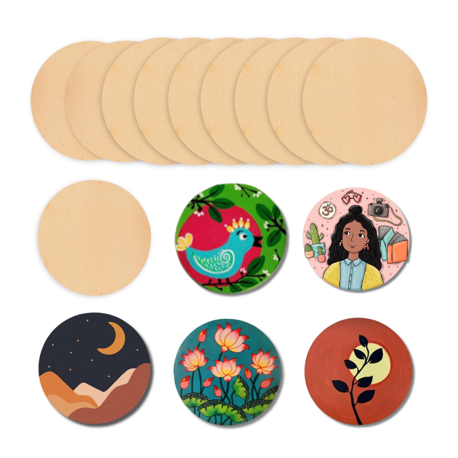 3 Inch - 50 Pieces MDF Board for Art and Craft | 2.5mm | Round MDF Cutouts for Fridge Magnet, Decoration, Painting, Mandala | 3 Inch MDF Coasters | DIY Wooden Fridge Magnets (50 Qty)