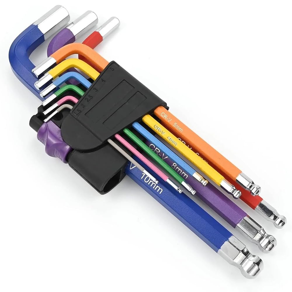 Crozgan 9Pcs Allen Key Set,Metric Hex Key Set 1.5-10mm with Colour Coding Anti-Slip Long Ball End Hex Wrench Set Allen Wrench Universal Set for Bike,Vehicles,Furniture Assembly,Motorcycle