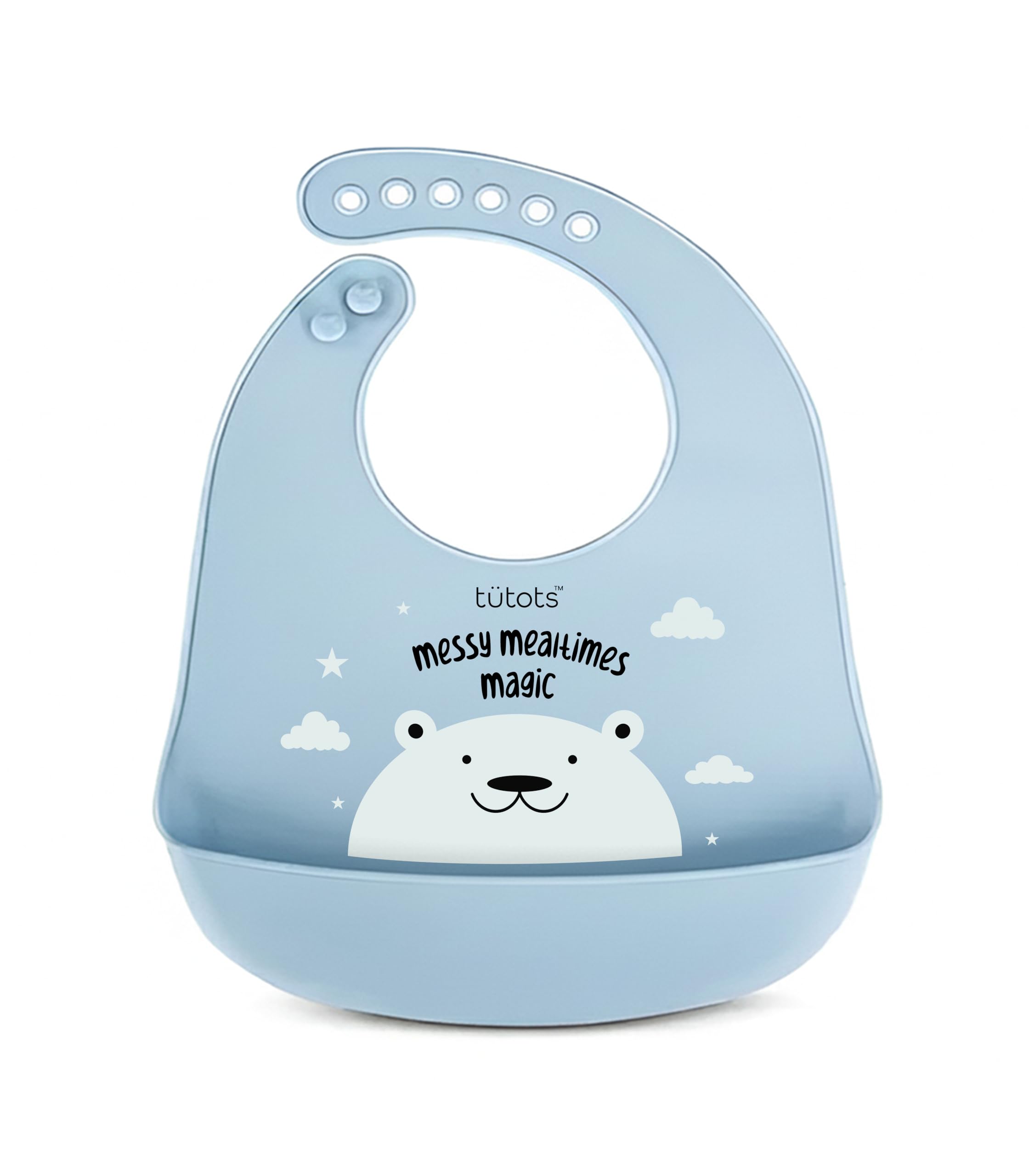 Silicone Baby Bib, BPA Free, Stain Resistant with Food Catcher, Mess Free Design, Snap Button Lock (Blue)
