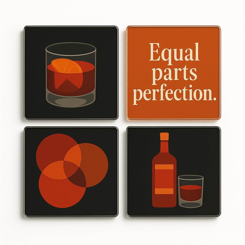 The Plum Penguin Negroni Aura Acrylic Coaster Gift Set Of 4 With Design - Italian Bar Style Home Decor For Cocktail Enthusiasts