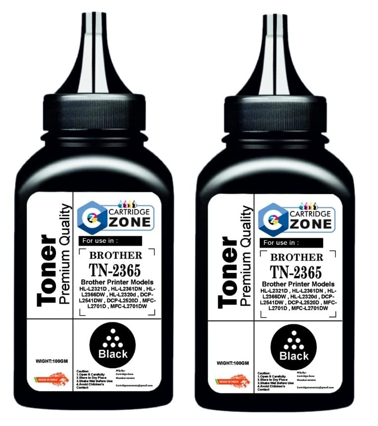 CARTRIDGE ZONE Toner Powder Refill for Brother TN 2365-100gm,Compatible Brother DHL-L2321D, L2361DN, L2366DW, L2320d, DCP-L2541DW, L2520D, MFC-L2701D, L2701DW . (2 PC) (B0BQYGG3BF) Amazon Price History, Amazon Price Tracker