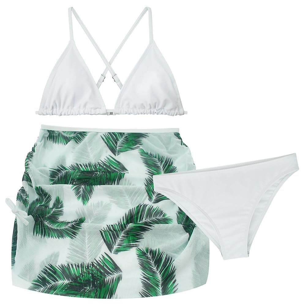 AIEOE Set 3 PCS Bañador con Falda Niñas Bikini con Motivo Floral Traje de Baño Verano para 8-14 Años