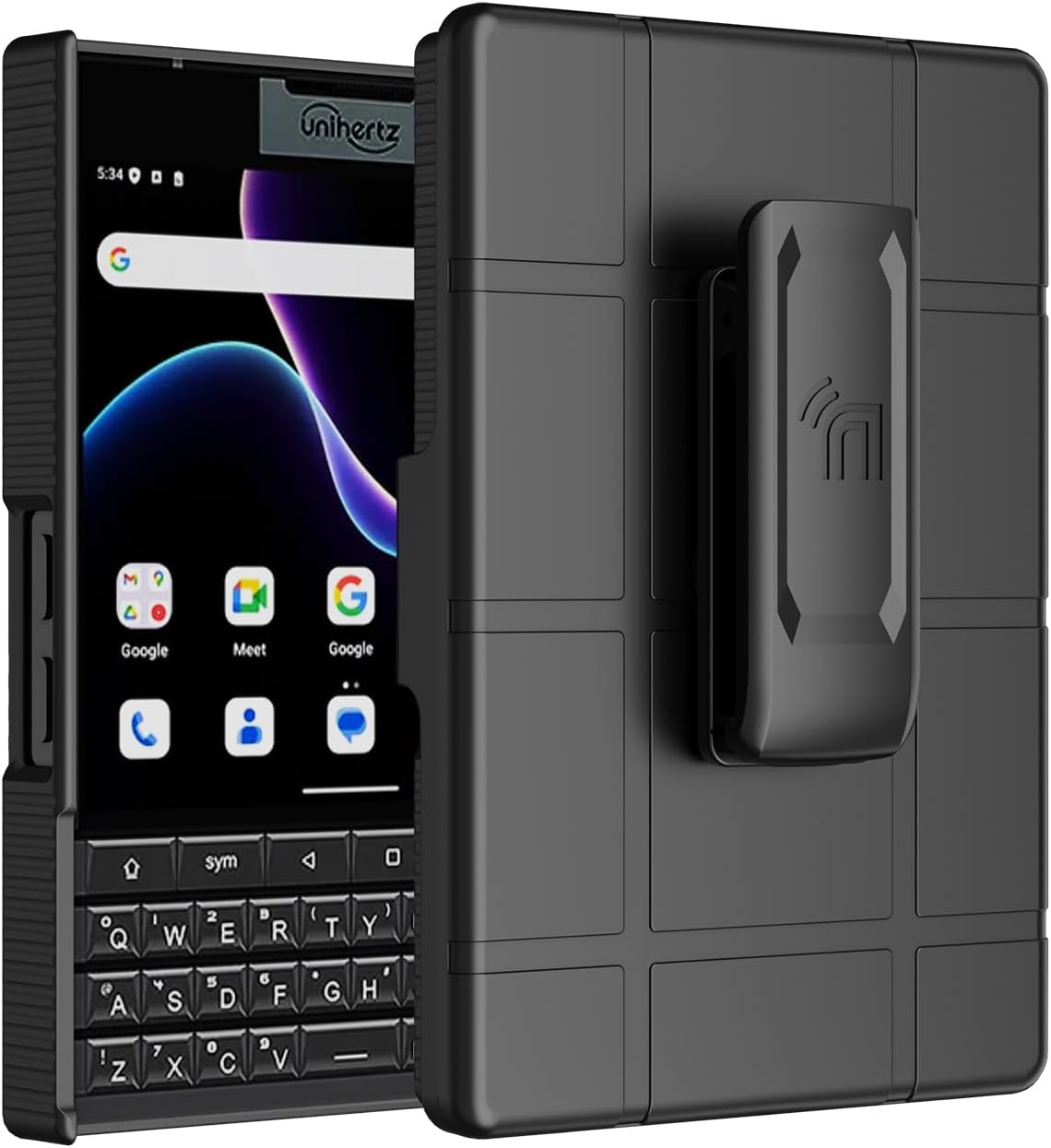 Nakedcellphone Case and Belt Clip Combo for Unihertz Titan 2 Phone, Textured Hard Cover and Rotating Holster/Holder - Black Tread